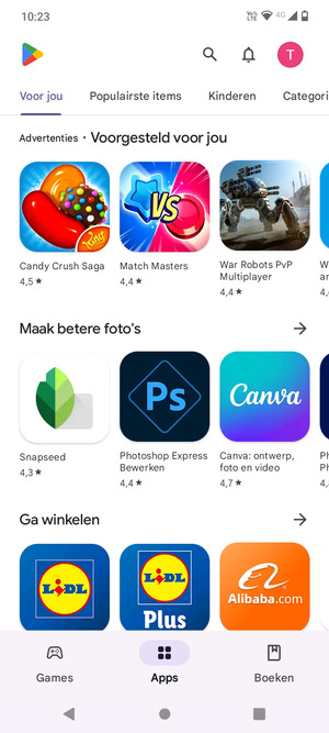 Selecteer de zoekknop