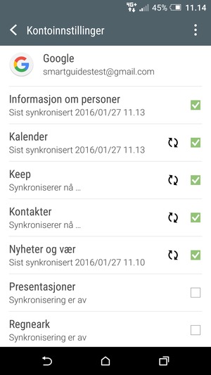 Dine kontakter fra Google vil synkroniseres til smarttelefonen din.