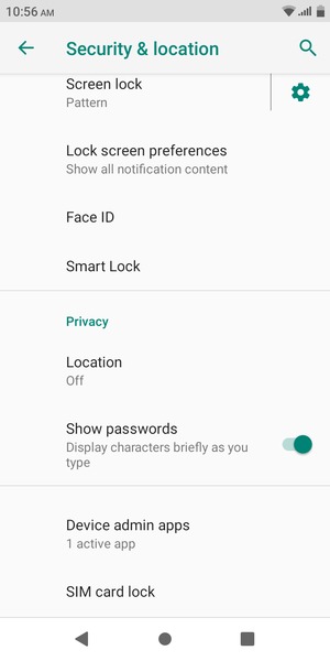 Scroll to and select SIM card lock