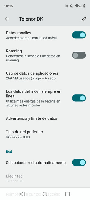 Para cambiar la red en caso de problemas de conectividad, desactive Seleccionar red automáticamente