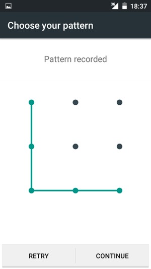 Draw an unlock pattern and select CONTINUE