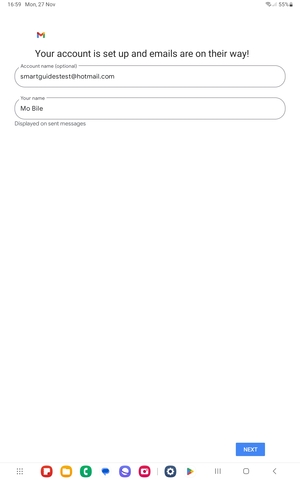 Give your account a name and enter your name. Select NEXT