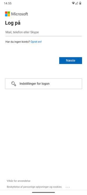 Indtast din e-mailadresse og vælg Næste