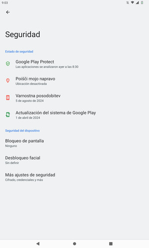 Para activar su bloqueo de pantalla, vaya al menú Seguridad y seleccione Bloqueo de pantalla