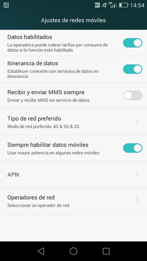 Activar o desactivar Itinerancia de datos