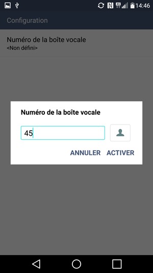 Saisissez le Numéro de la boîte vocale et sélectionnez ACTIVER
