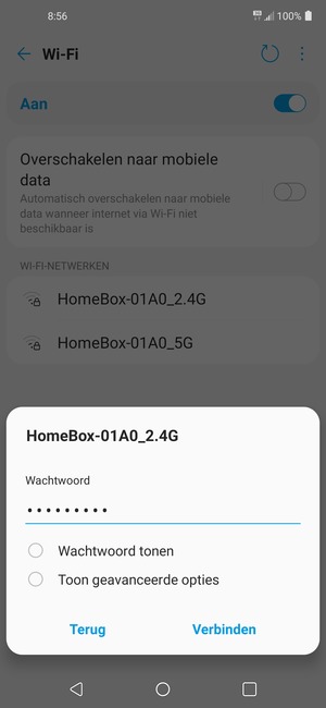 Voer het WiFi-wachtwoord in en selecteer Verbinden