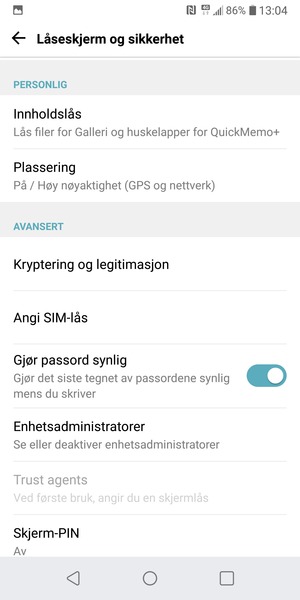 For å bytte PIN-koden til SIM-kortet, gå til Låseskjerm og sikkerhet-menyen og velg Angi SIM-lås