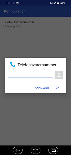 Indtast Telefonsvarernummer og vælg OK