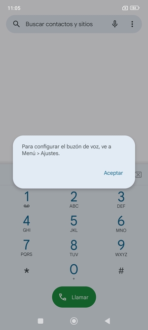 Si el correo de voz no está configurado, seleccione Aceptar