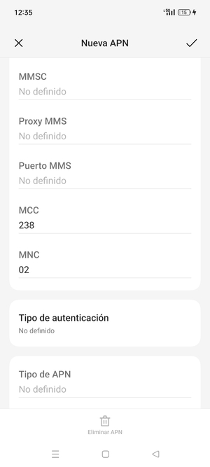 Desplácese hacia abajo e introduzca la información de MMS