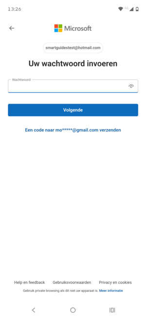 Voer uw wachtwoord in en selecteer Volgende