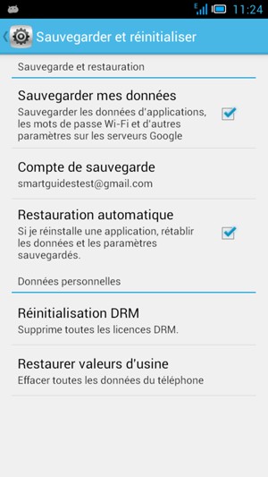 Sélectionnez Compte de sauvegarde