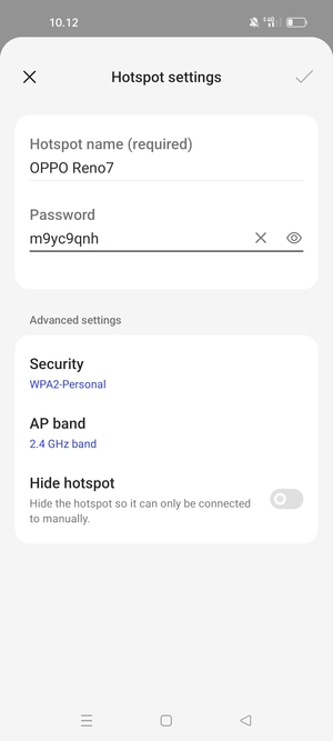 Enter a Wi-Fi hotspot password of at least 8 characters and select OK