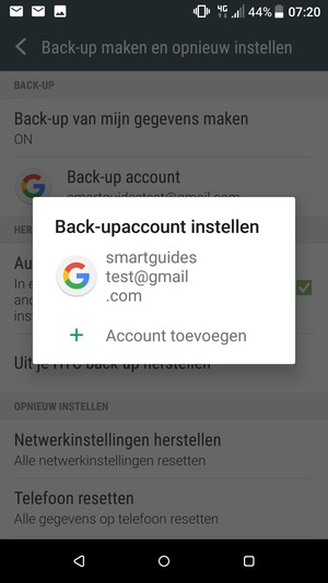 Selecteer uw back-up-account