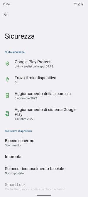 Seleziona Blocco schermo