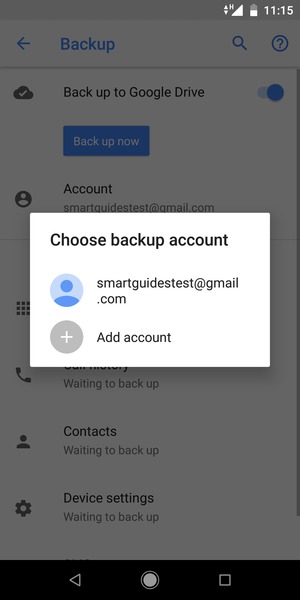 Select your backup account