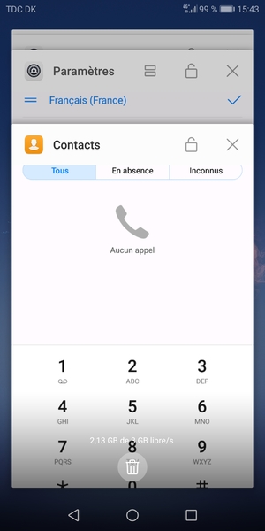 Sélectionnez l'icône Supprimer pour fermer toutes les applis en cours d'exécution