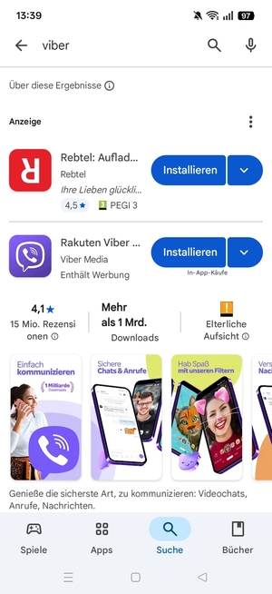 Wählen Sie die App