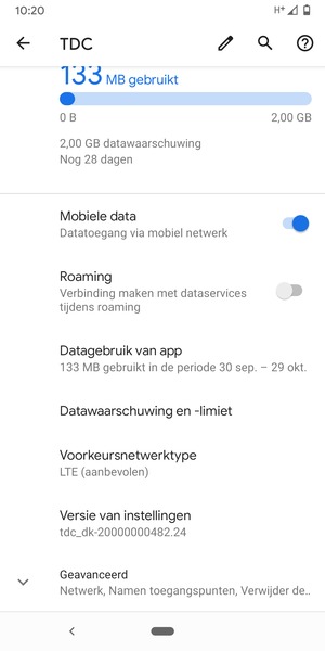 Scroll naar en selecteer Geavanceerd