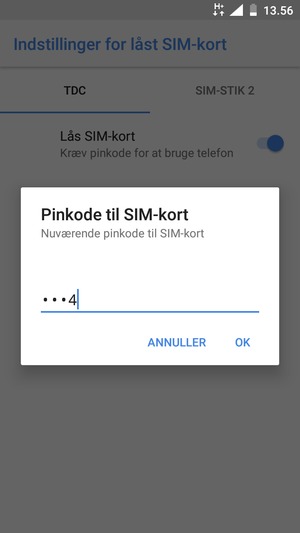 Indtast din Nuværende pinkode til SIM-kort og vælg OK