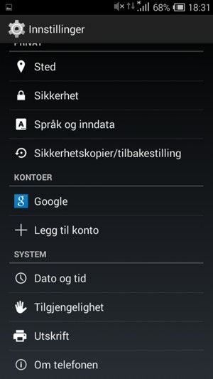 Bla til og velg Om telefonen