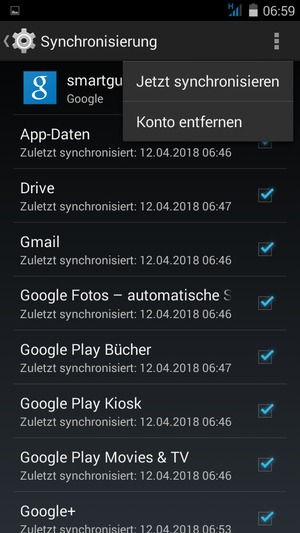 Wählen Sie die Menü-Taste und wählen Sie Jetzt synchronisieren
