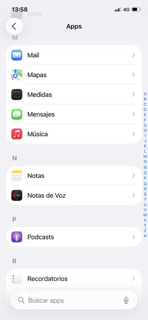 Desplácese y seleccione Mail