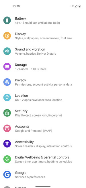 Scroll to and select Security