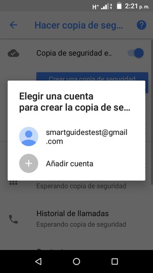 Seleccione su cuenta de copia de seguridad