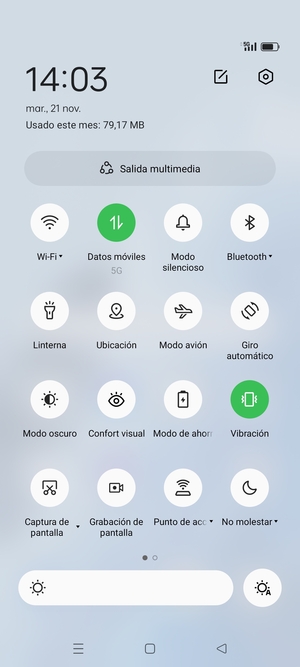 Seleccione Vibración para cambiar el modo de vibración