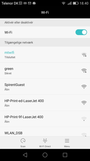 Du er nu tilsluttet Wi-Fi netværket