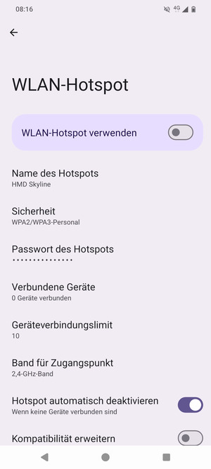 Schalten Sie WLAN-Hotspot verwenden ein