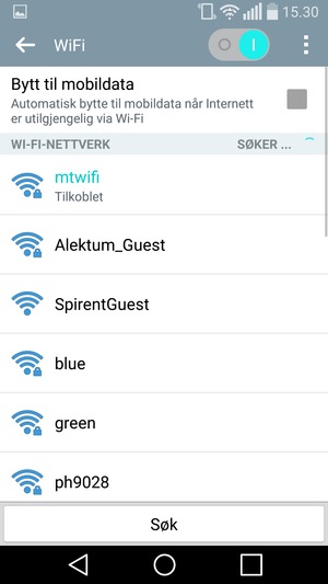 Du er nå koblet til Wi-Fi-nettverket