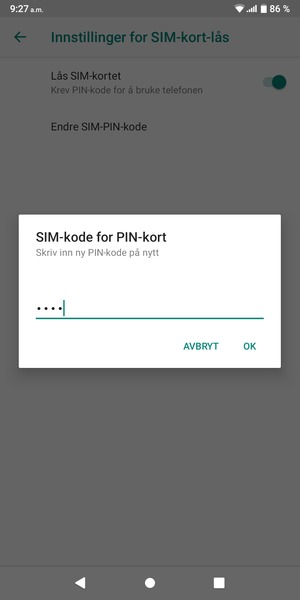 Bekreft din nye PIN-kode for SIM-kort og velg OK