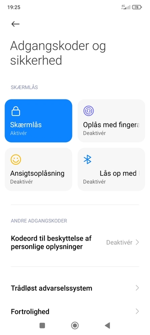 Din telefon er nu sikret med en skærmlås