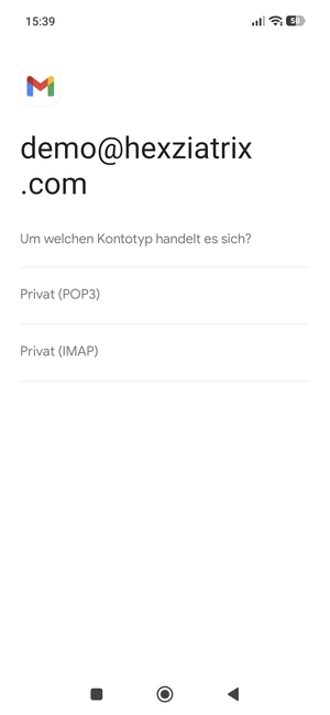 Wählen Sie Privat (POP3) oder Privat (IMAP)