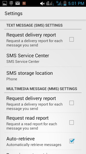 Scroll to and select SMS Service Center