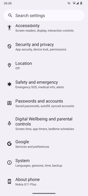 Scroll to and select Security and privacy