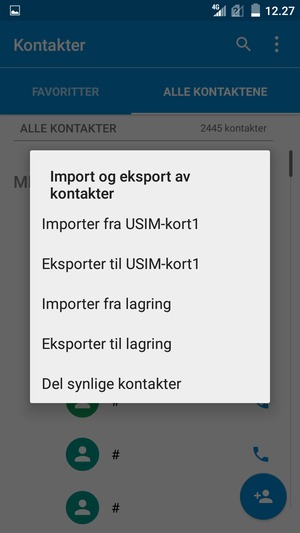 Velg Importer fra USIM-kort