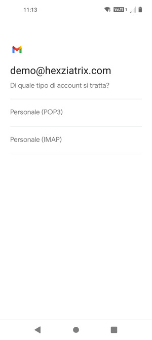 Seleziona Personale (POP3) o Personale (IMAP)