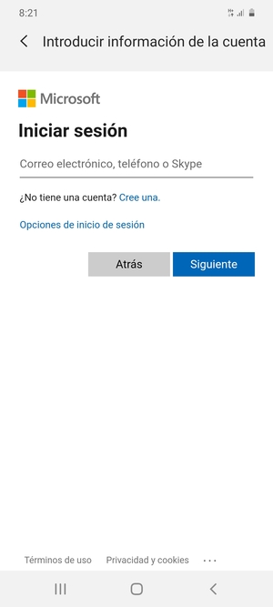 Introduzca su dirección de Hotmail y seleccione Siguiente