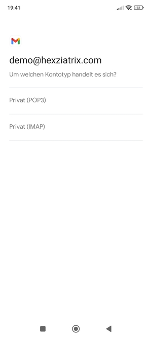 Wählen Sie Privat (POP3) oder Privat (IMAP)