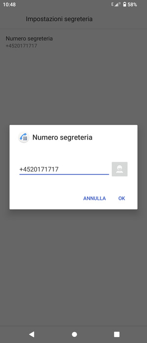 Inserisci Numero segreteria e seleziona OK