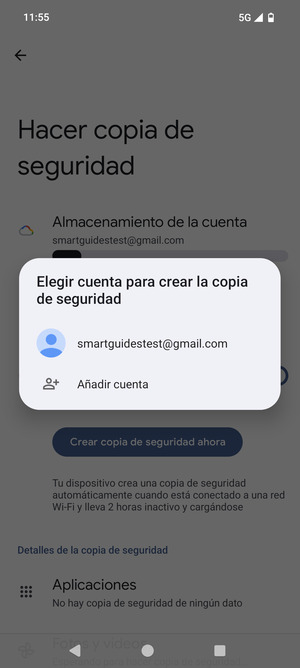 Seleccione su cuenta de copia de seguridad