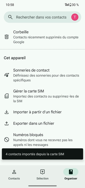Vos contacts vont être enregistrés sur votre compte Google et dans votre téléphone lors de la prochaine synchronisation de Google.