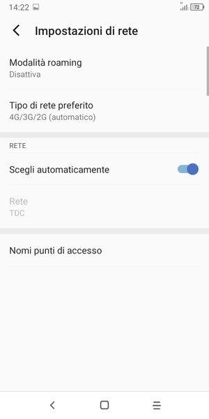 Seleziona Tipo di rete preferito