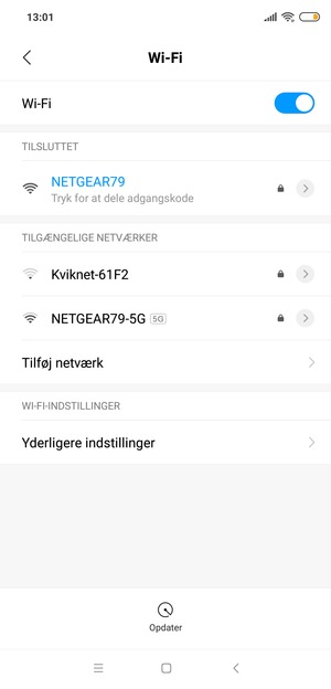 Du er nu tilsluttet Wi-Fi netværket