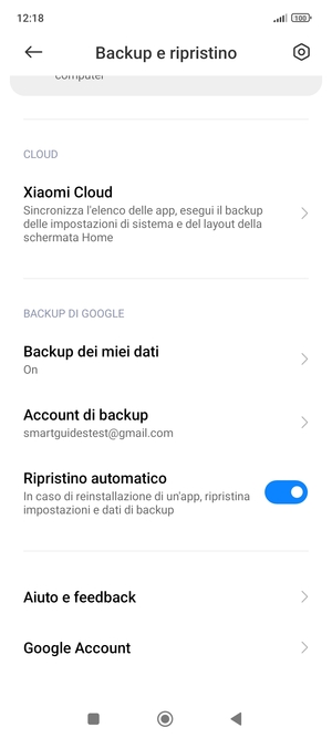 Seleziona Account di backup