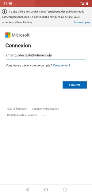 Saisissez votre adresse e-mail et sélectionnez Suivant